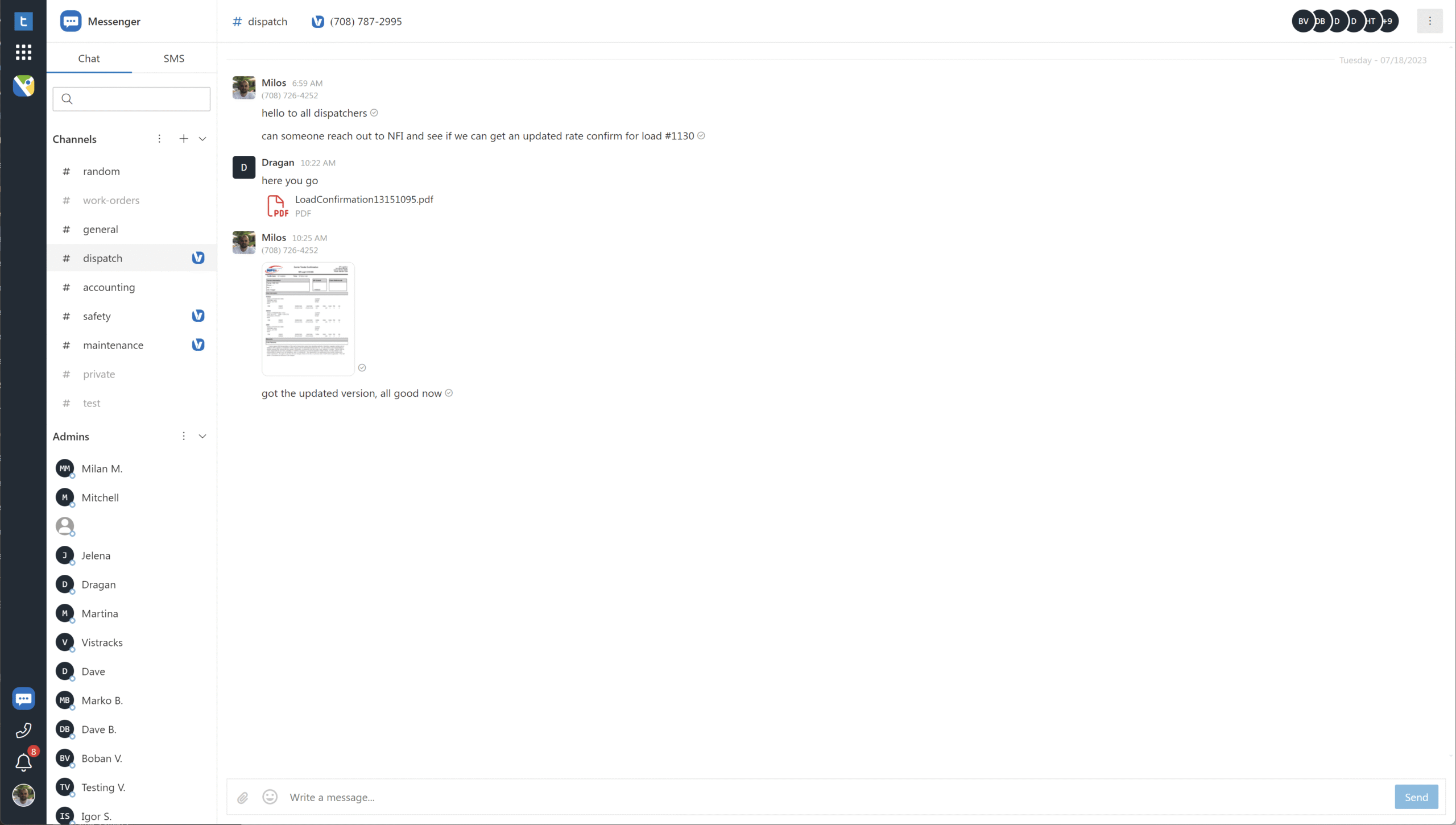 Azuga's Tracking hub app supports two-way messaging.