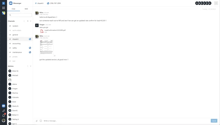 Azuga's Tracking hub app supports two-way messaging.