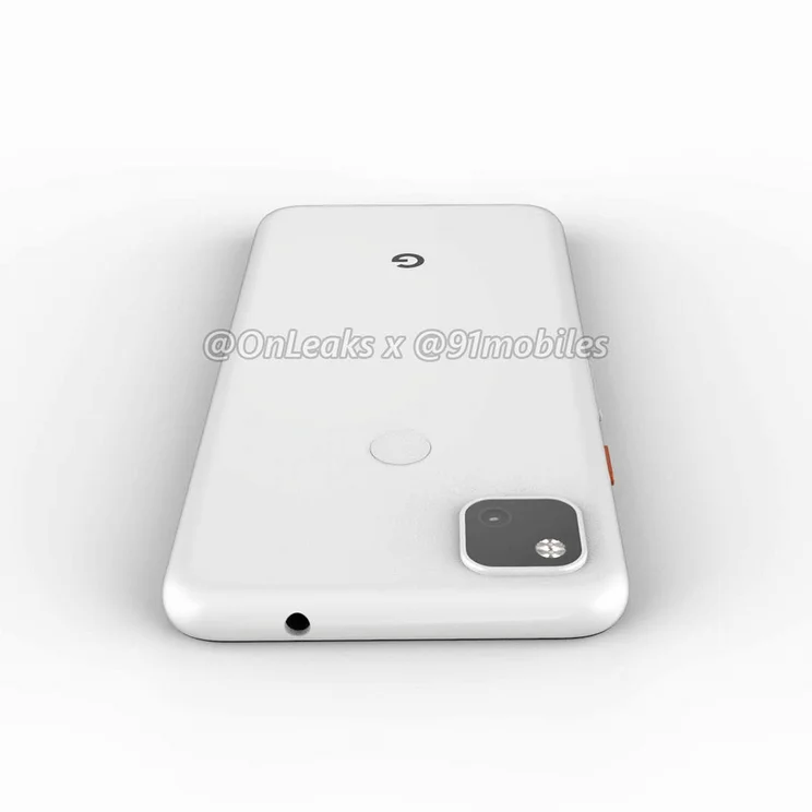 Google Pixel 4a render showing headphone jack and camera module