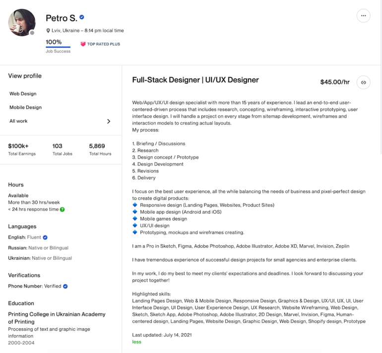 Example Upwork Profile