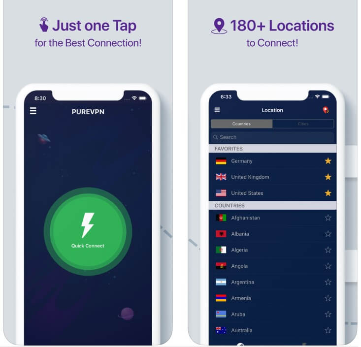 PureVPN iOS app