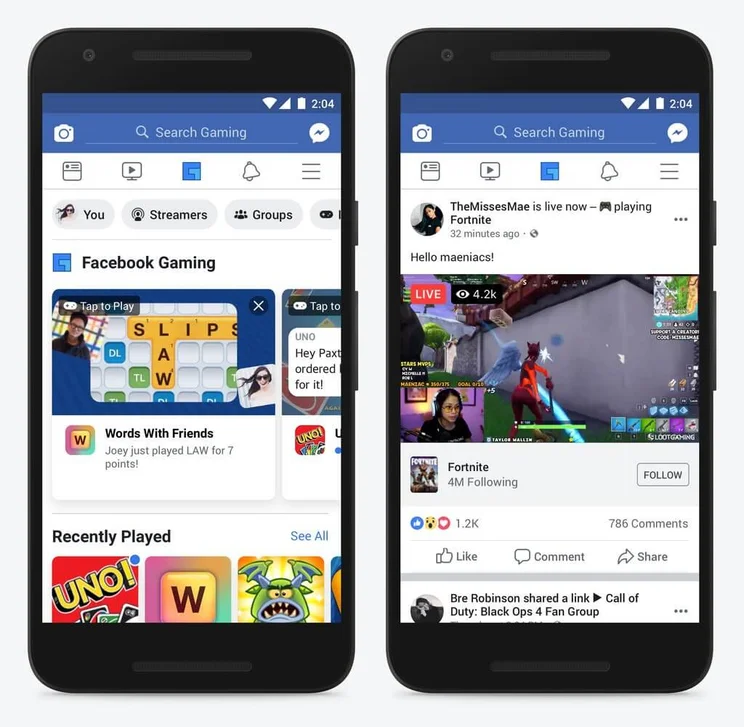 Facebook Gaming App
