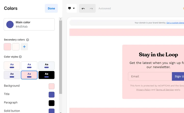 Square Online users can modify their website's color scheme. Source: Tech.co testing
