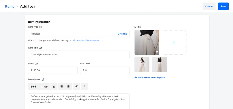 Each item in the Square Online inventory can have multiple photos. Source: Tech.co testing