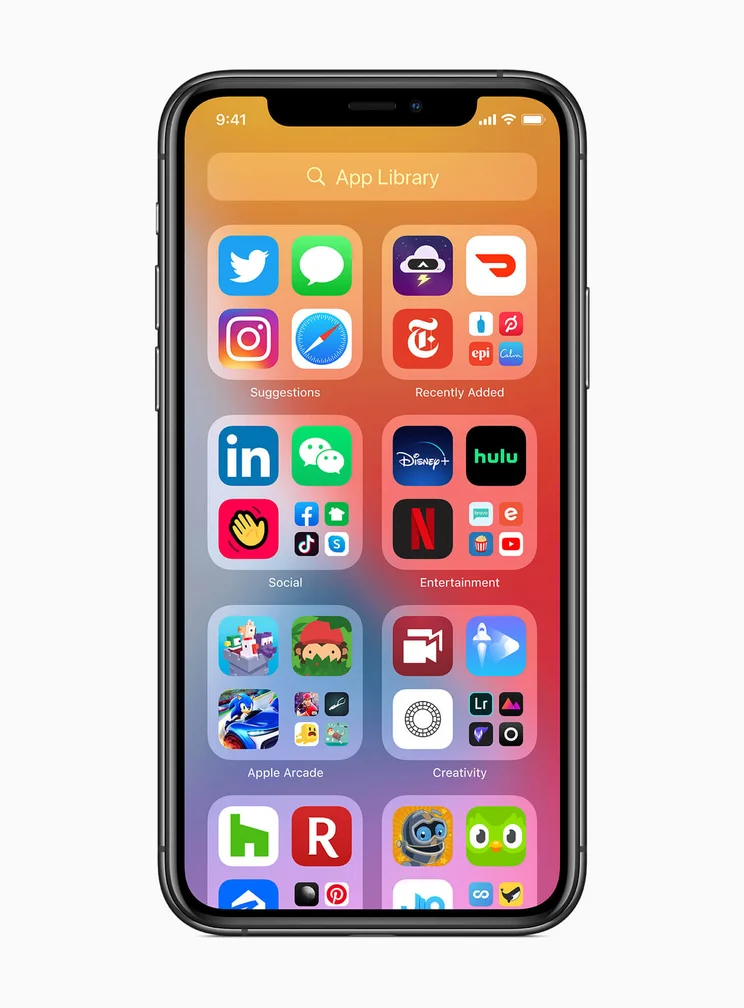 Apple iOS 14 App Library screen