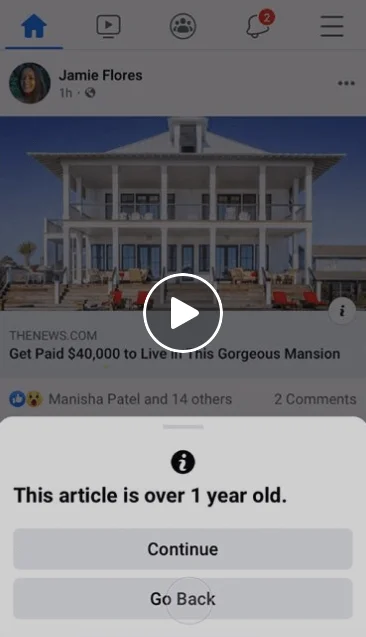 Facebook Outdated Warning