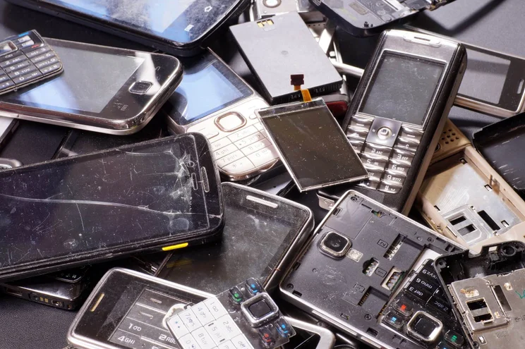 piles of phones in landfill