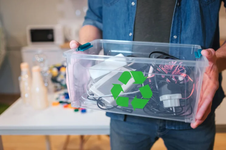 someone recycling electronic waste