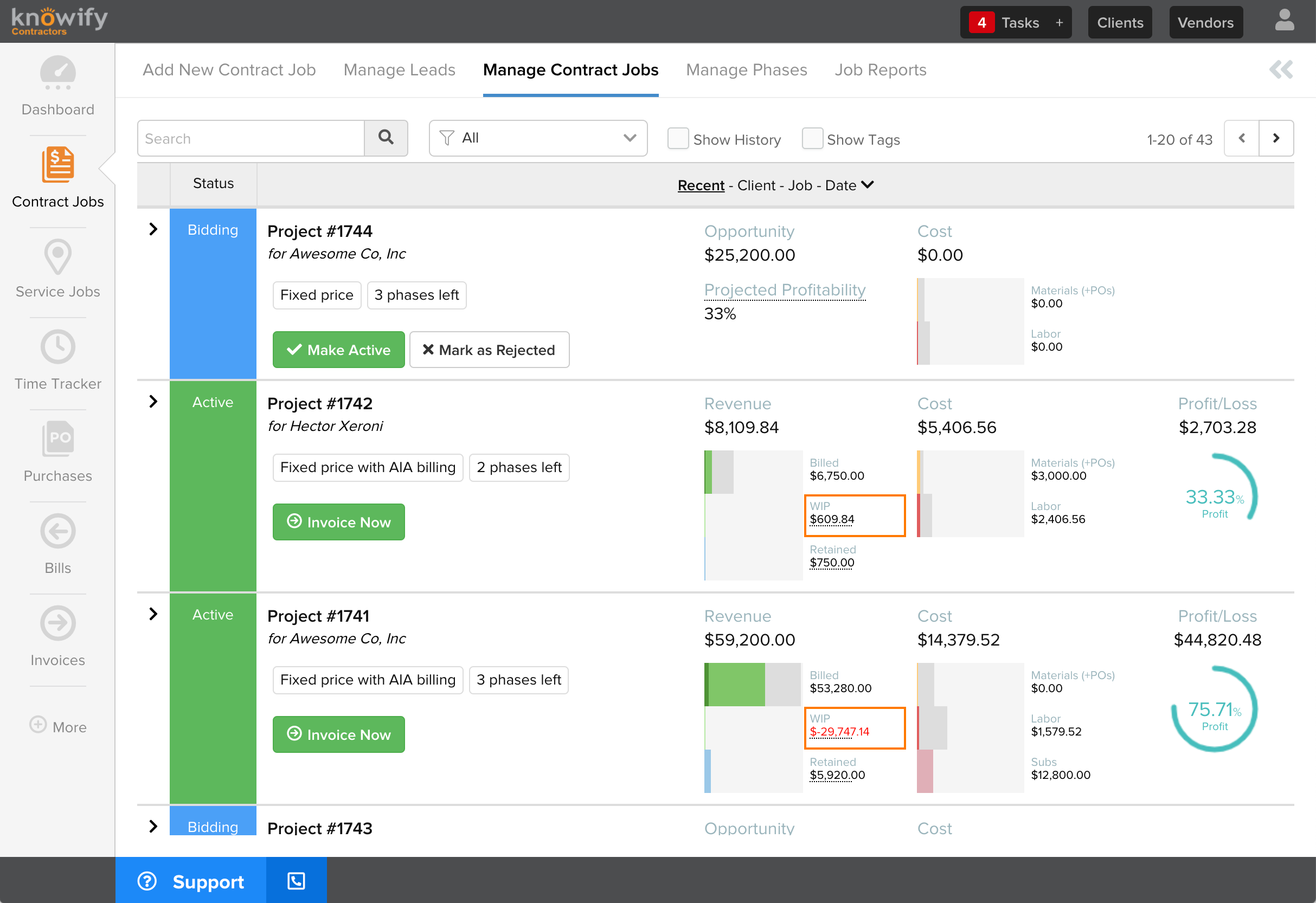 Knowify Manage Jobs