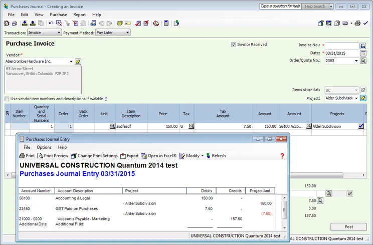 Sage invoice: accounts payable