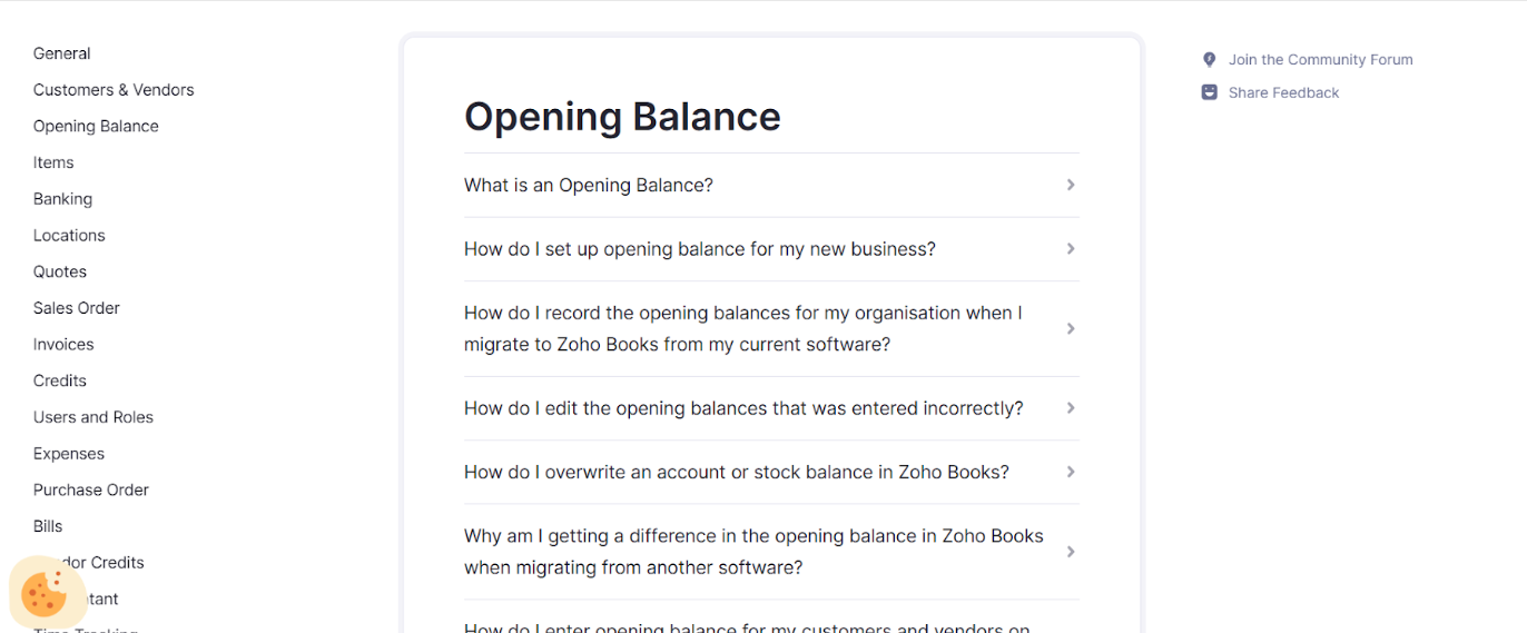 Screenshot of Zoho Books support page. Source: Tech.co testing