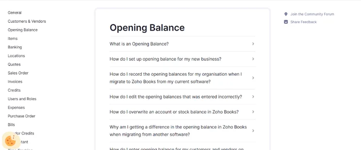 Screenshot of Zoho Books support page. Source: Tech.co testing
