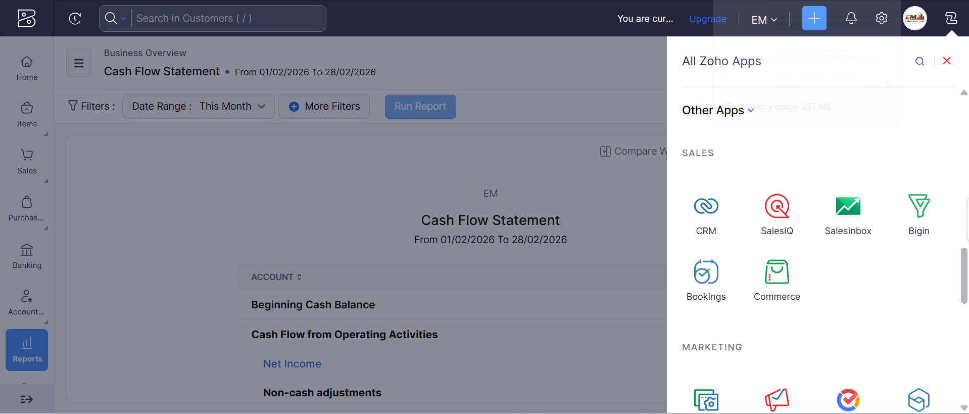 Screenshot of Zoho Books available integrations. Source: Tech.co testing