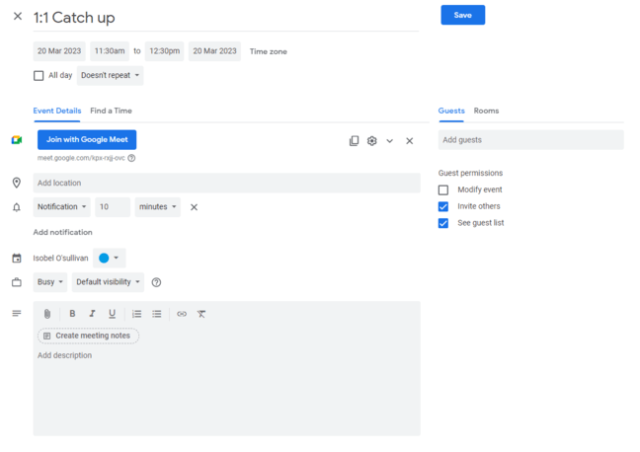 Google Meets calendar integration