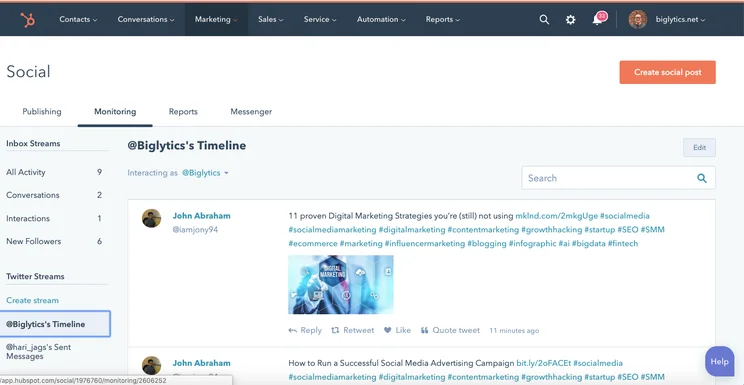 Hubspot Social Media Timeline