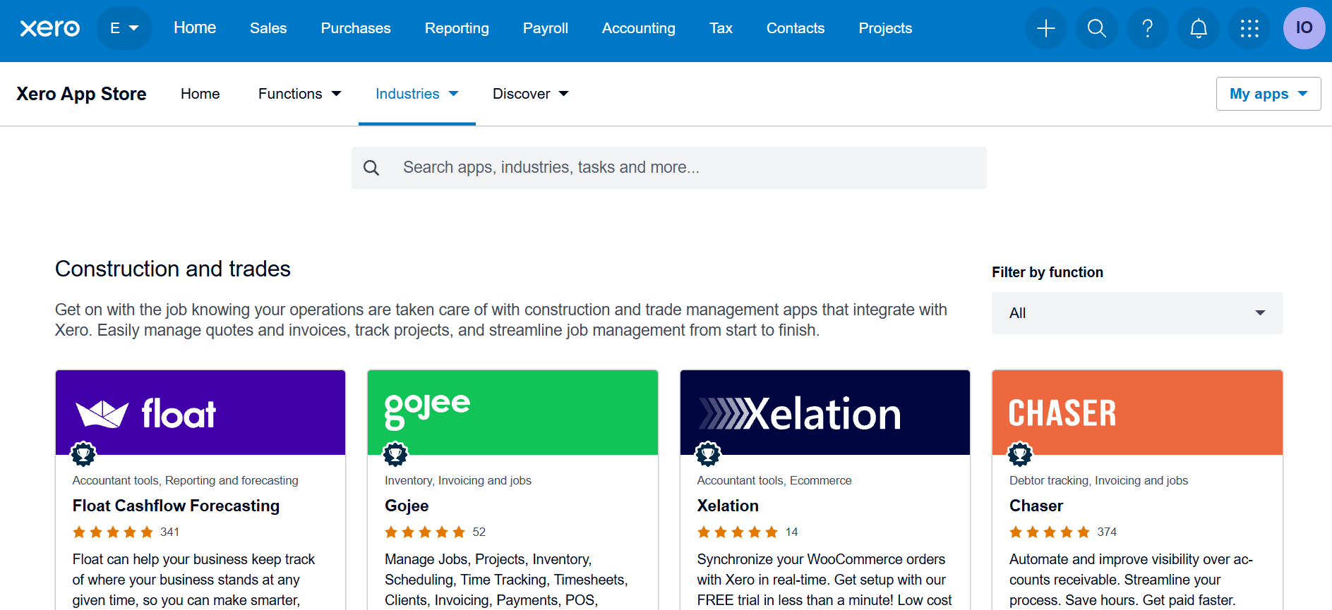 Screenshot of Xero App Store. Source: Tech.co testing