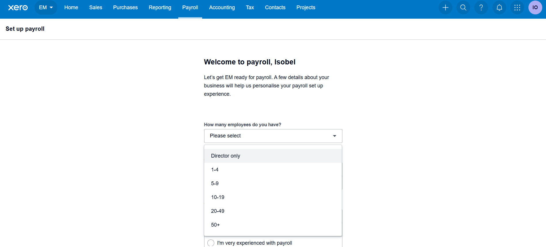 Screenshot of Xero payroll setup. Source: Tech.co testing