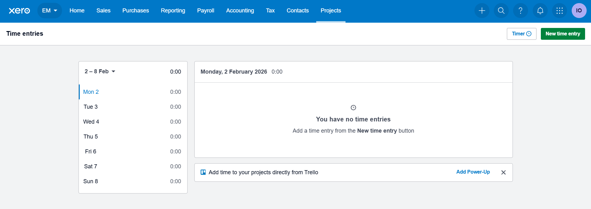 Screenshot of Xero time entries. Source: Tech.co testing