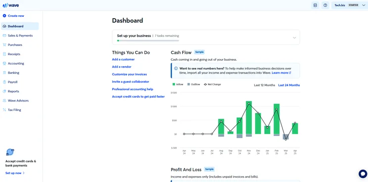 Wave Accounting dashboard setup