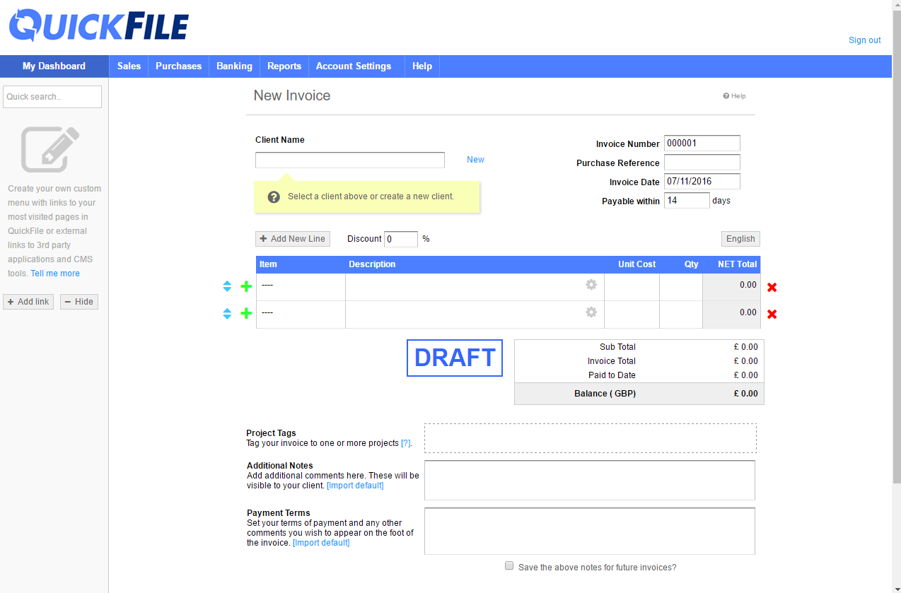QuickFile Interface