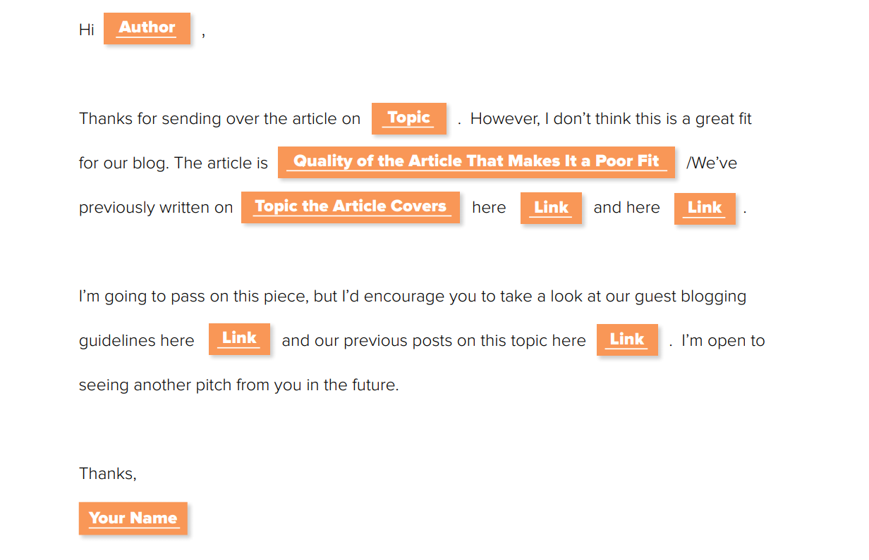 Hubspot Template Reject