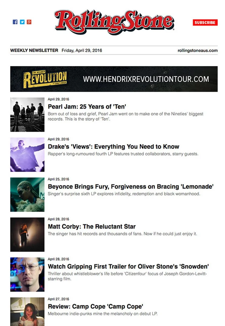 Rolling Stone Email Marketing Example