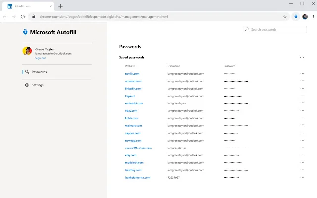 Microsoft Auto Fill passwords selection