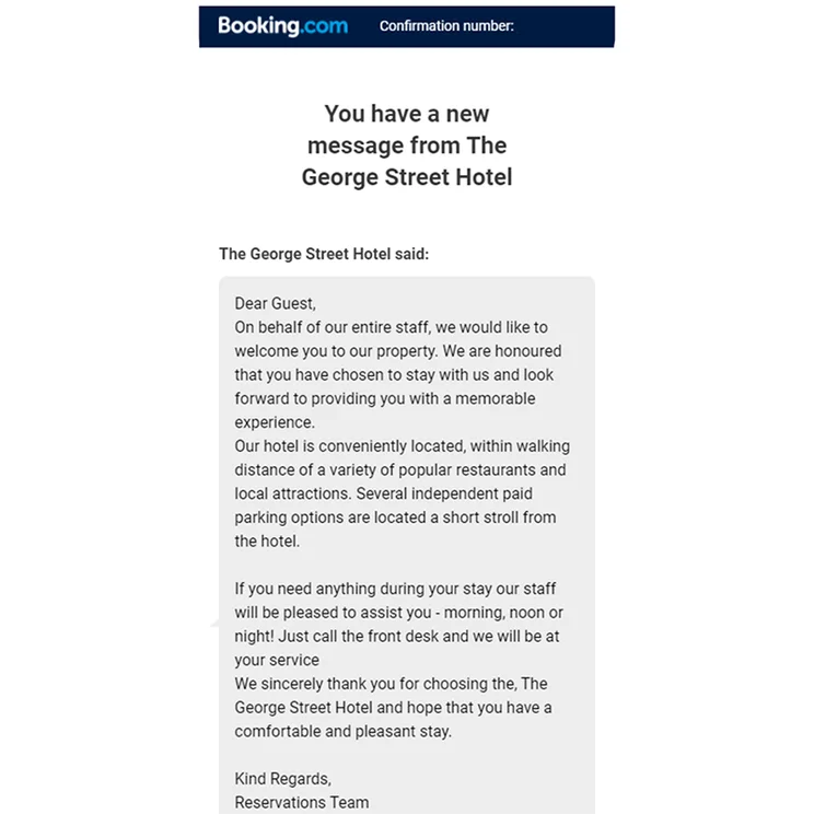 hotel pre arrival email