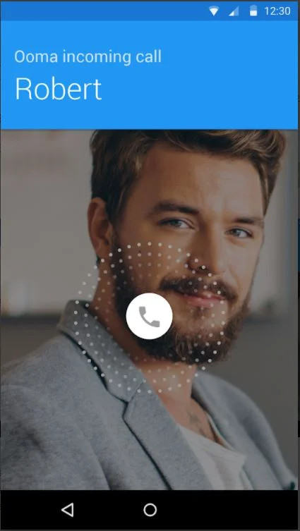 ooma mobile app showing incoming call