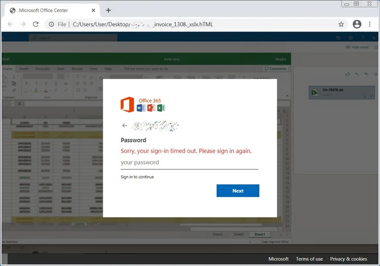 Fake Office 365 sign-in