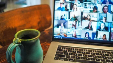 google meet video call with mug