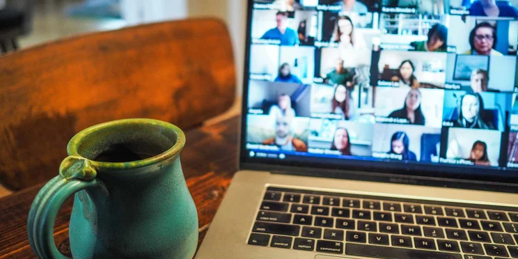 google meet video call with mug
