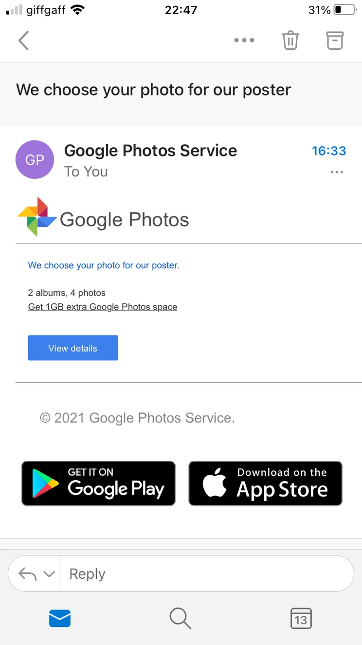 Google Photos scam phishing email