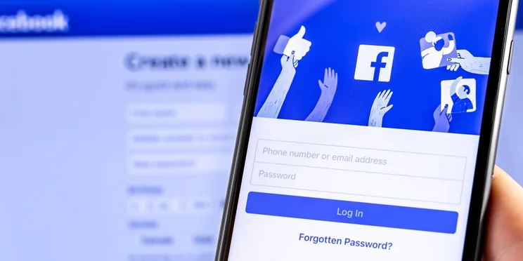 Facebook login on phone screen