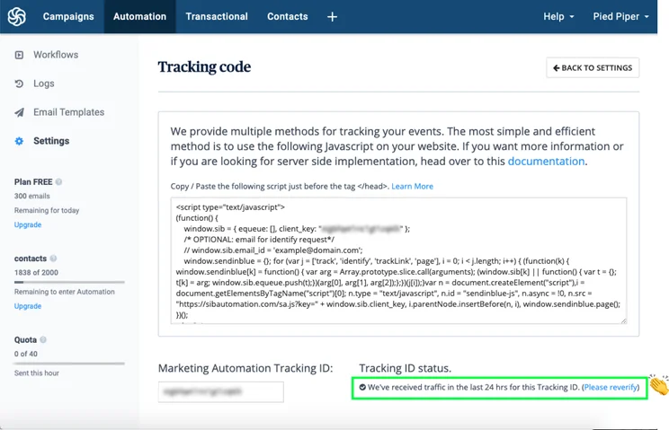 Sendinblue automation tracking