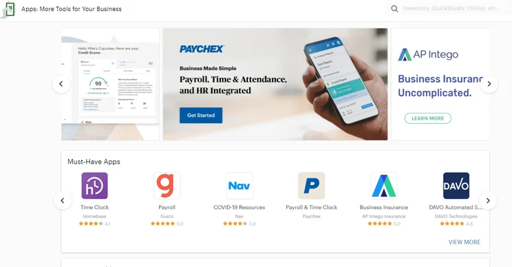Clover app marketplace homepage featuring business tools and integration options.