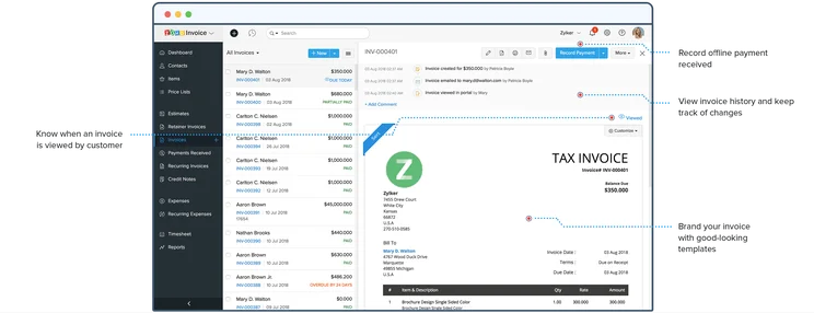 Zoho Interface
