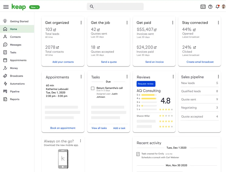 Keap Dashboard