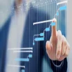 Project Management graphic with a man touching a gantt chart on a screen
