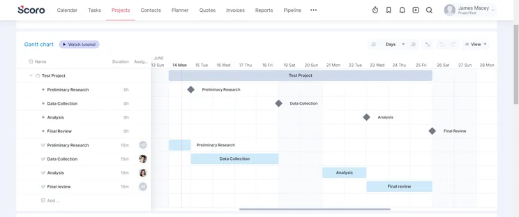 Scoro Gantt chart