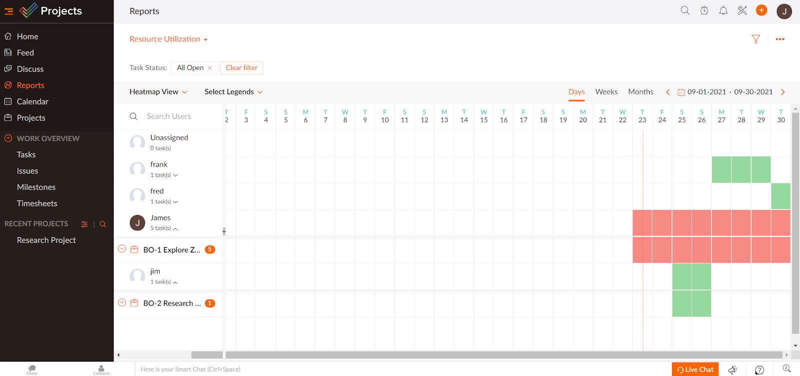 Zoho Resource utilization chart view