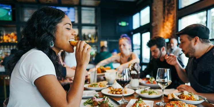 Group of friends enjoying dinner out