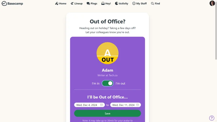 Basecamp lets all users set "out of office" notifications.