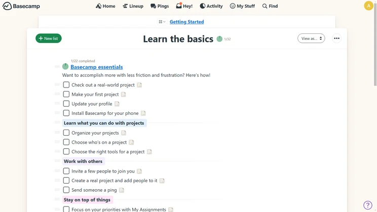 Basecamp offers a list view for all projects.