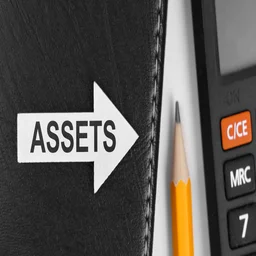 Assets written on arrow pointing to pencil and calculator illustrating concept of asset tracking costs