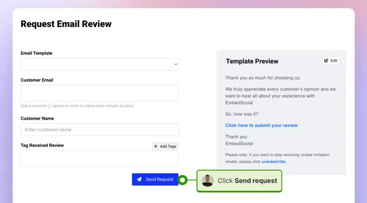 Request email review by EmbedSocial