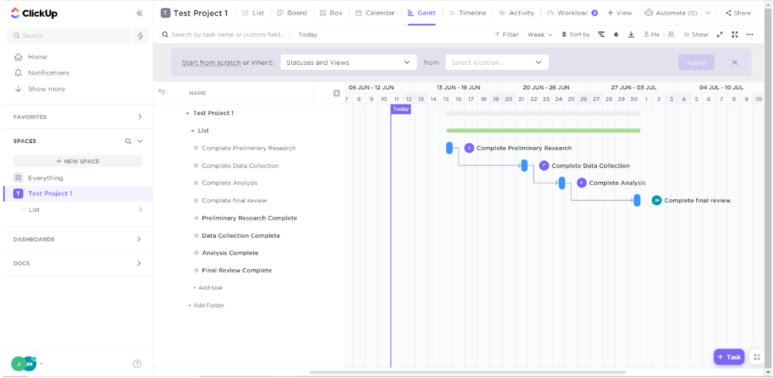 ClickUp gantt chart