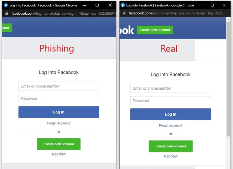 Facebook: phishing example