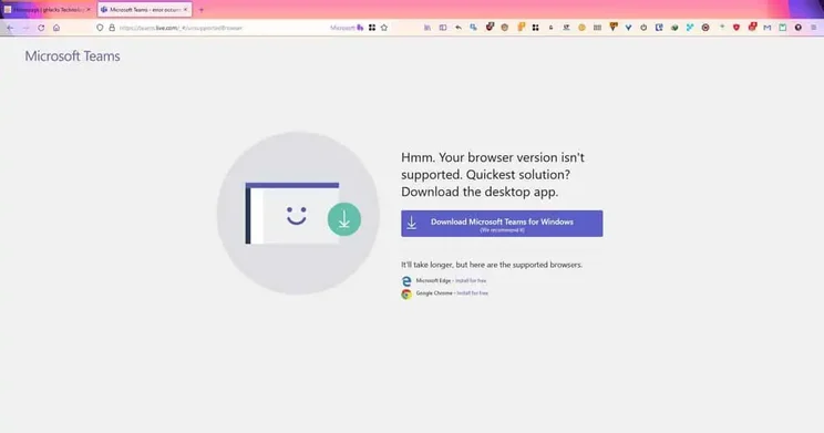Screenshot of unsupported browser page
