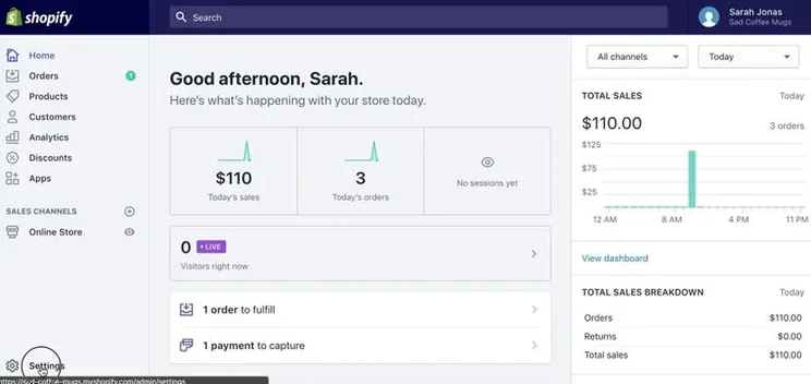 Shopify Home Screen